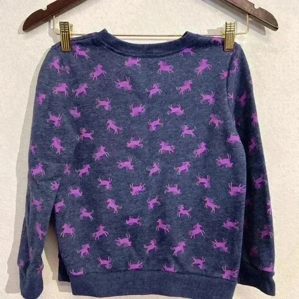 Cat & Jack Unicorn Print Crew Neck Sweatshirt Girl Small Blue Fleece Long Sleeve